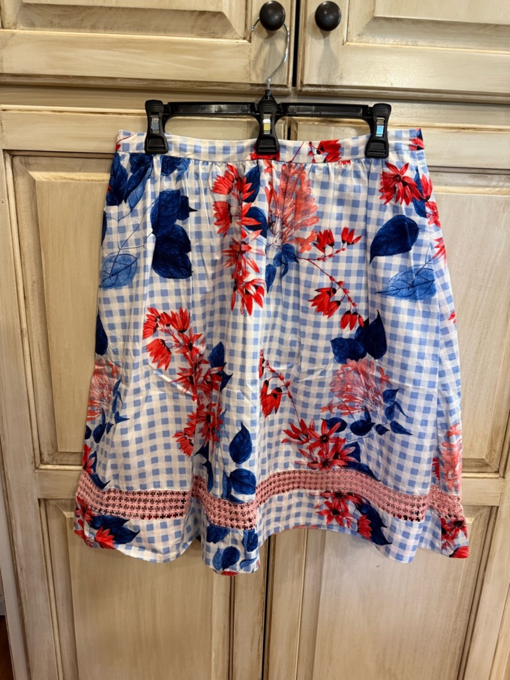 Draper James Blue Gingham Skirt with Red & Navy Floral Print